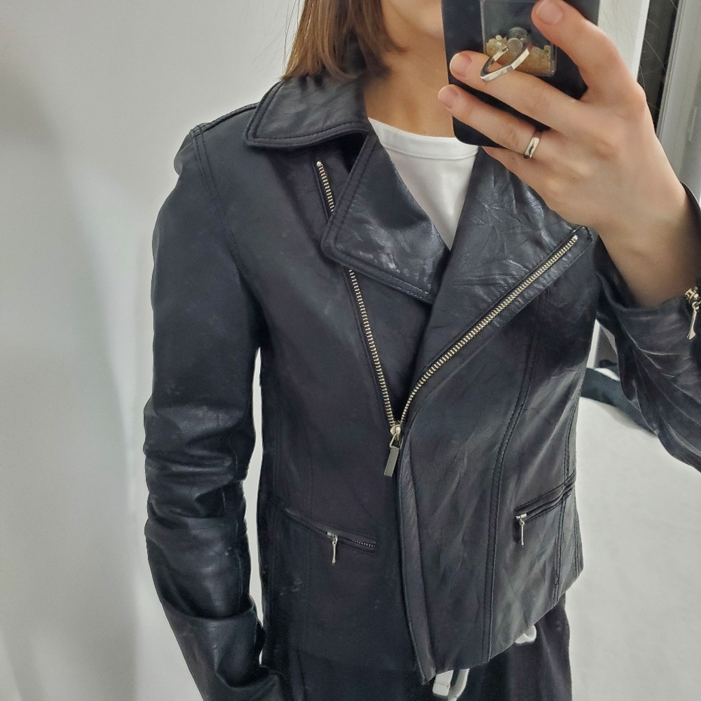 Keneth Cole Leather Moto Jacket - Picture 2 of 11